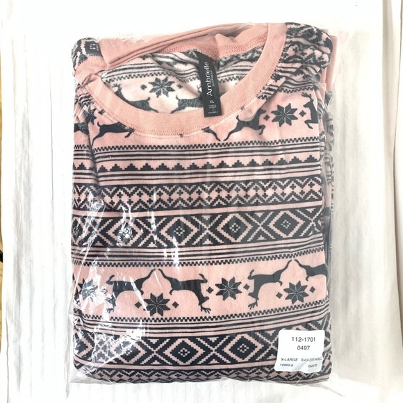 New Womens 2 Piece Pajama Set PJs Deer Fairisle Size XL - Picture 4 of 13